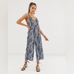 River Island Jumpsuit, Size 8, Light Blue & White Zebra print, Plisse ASOS